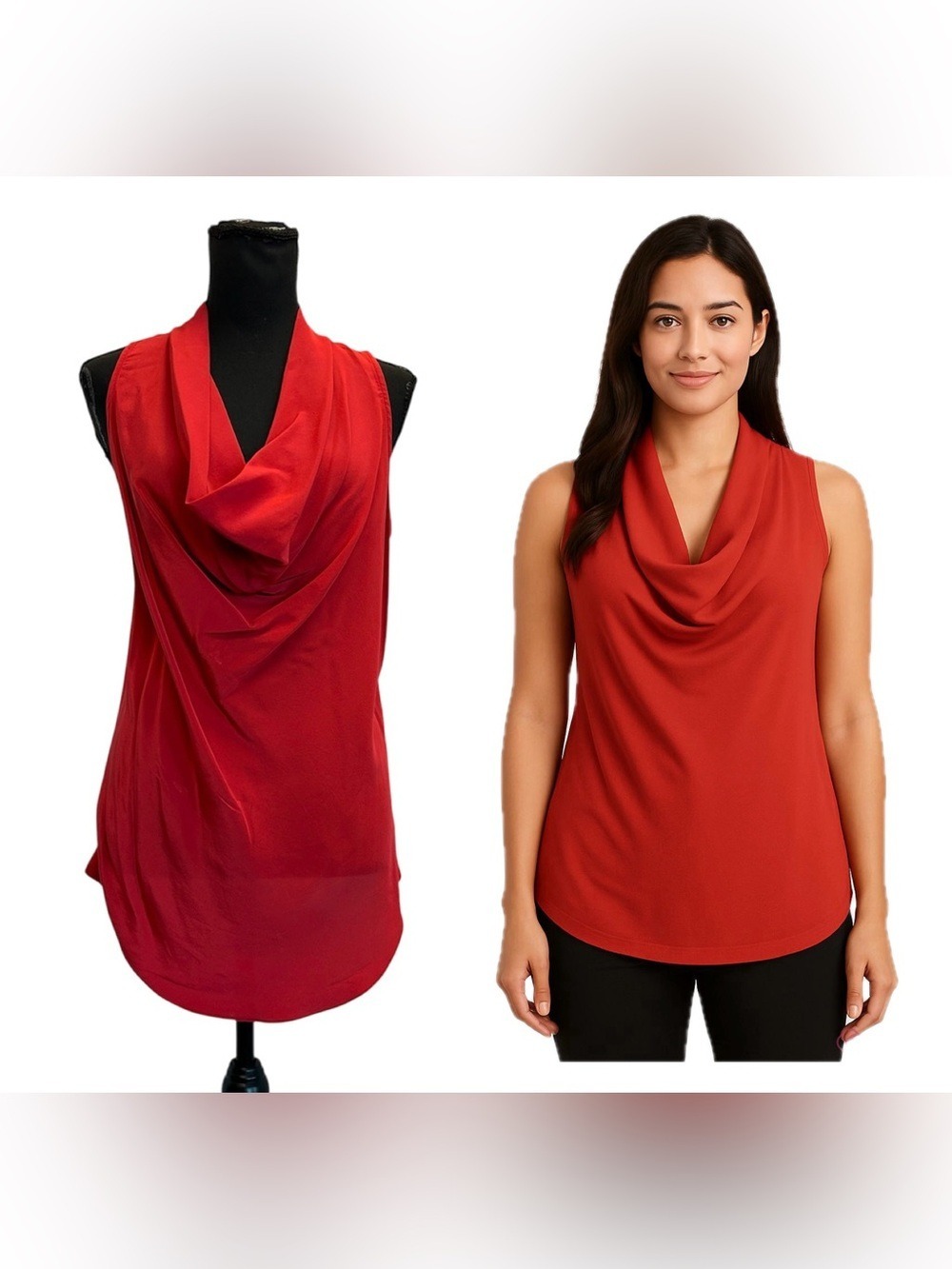 Judith & Charles red Sleeveless Draped Cowl Neck blouse top 100% silk Sz 10